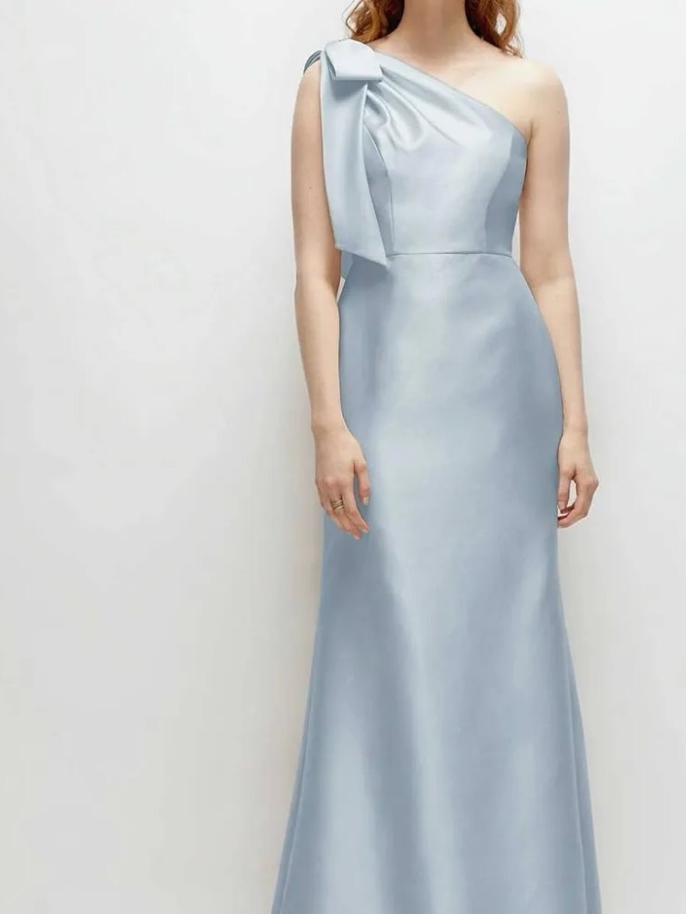 ALFRED SUNG One-Shoulder Pale Blue Satin Gown